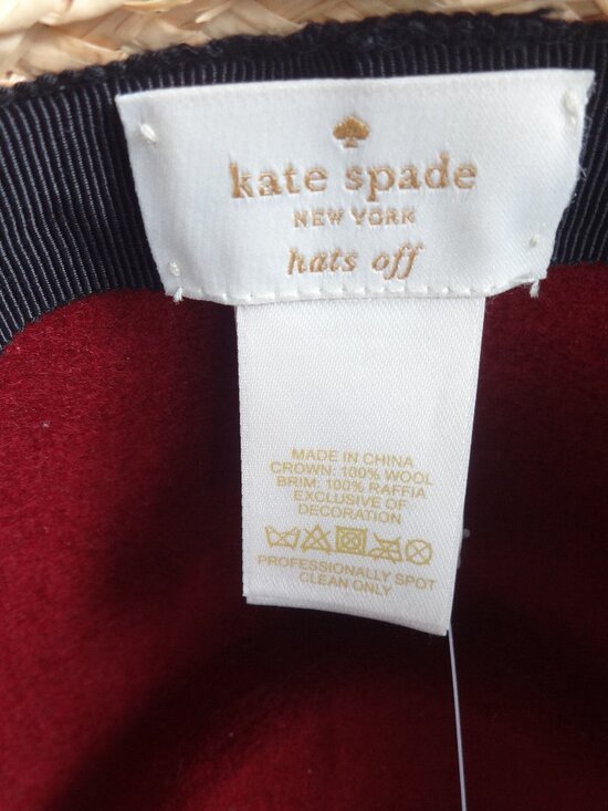 Kate Spade Fedora straw hat with red wool crown, 21\